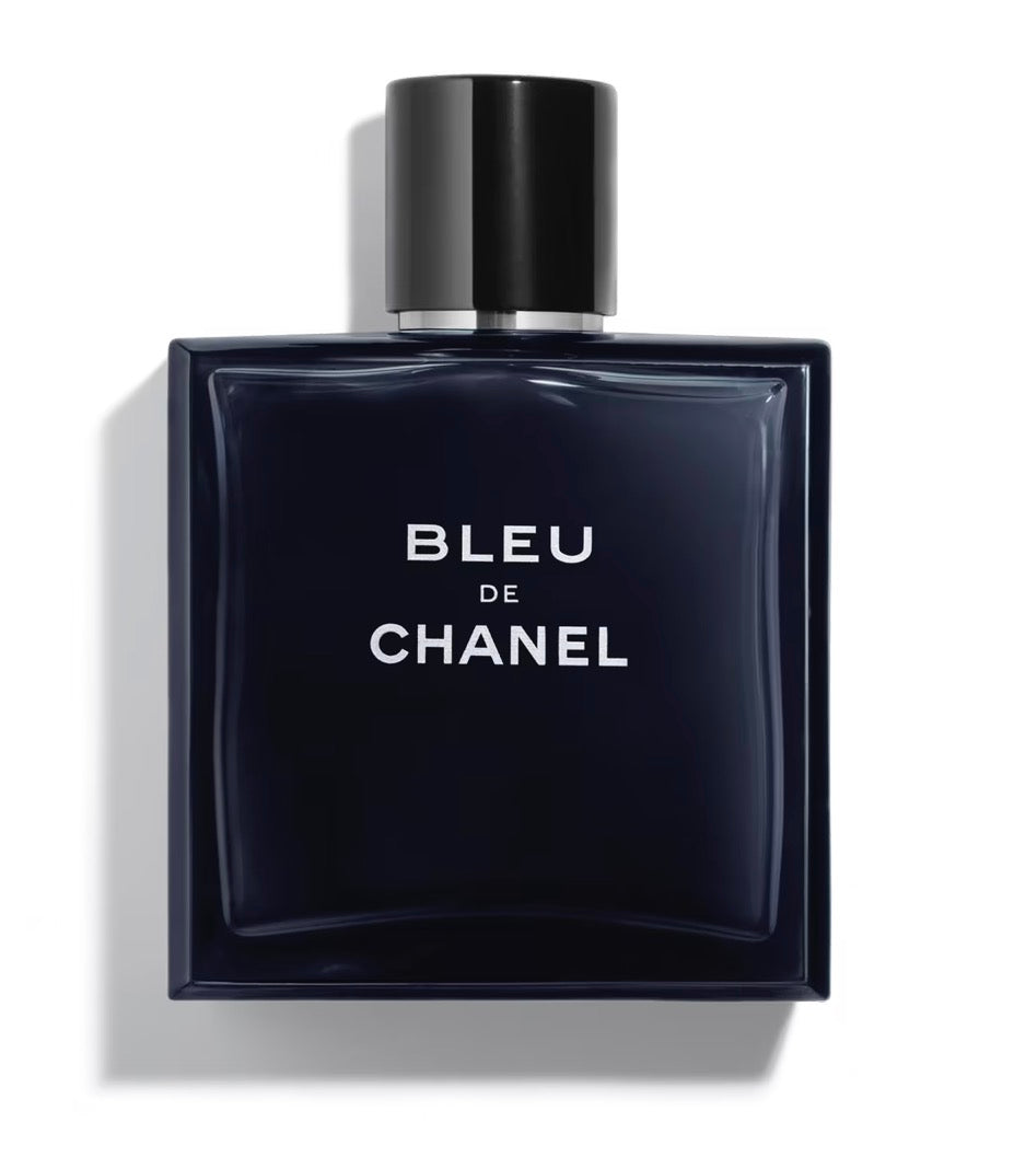 Bleu de Chanel perfume bottle on a white background