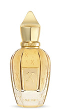 Perfume bottle with gold cap and detailed design on a white background