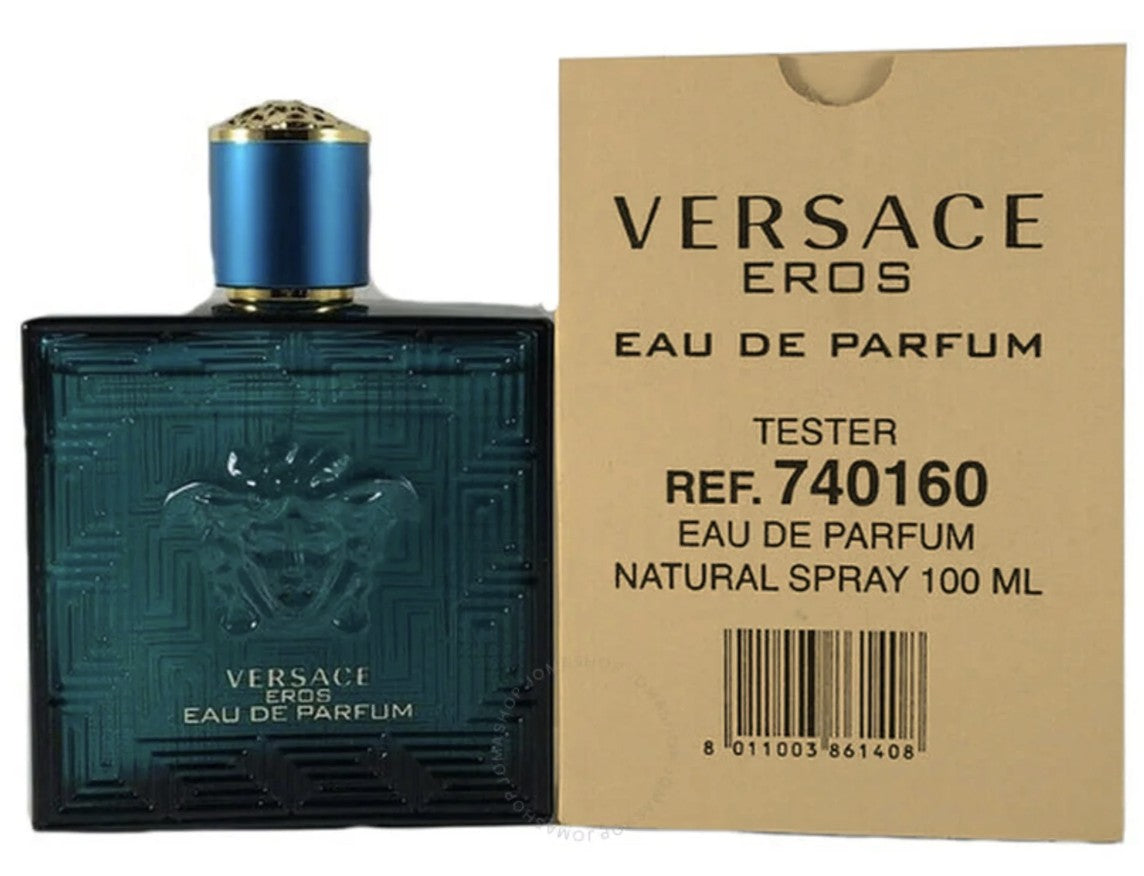 Versace Eros Eau de Parfum bottle and packaging on a white background