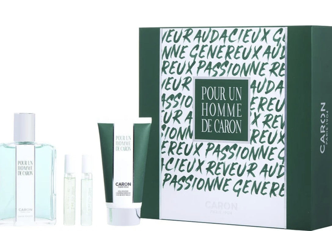 Caron 4-Piece Set (Pour Homme 4.2 oz, 5 ml Le Matin, 5 ml Le Soir EDP)
