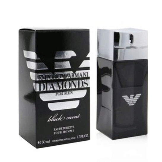 Emporio Armani Diamonds for Men black carat perfume bottle and packaging on a white background
