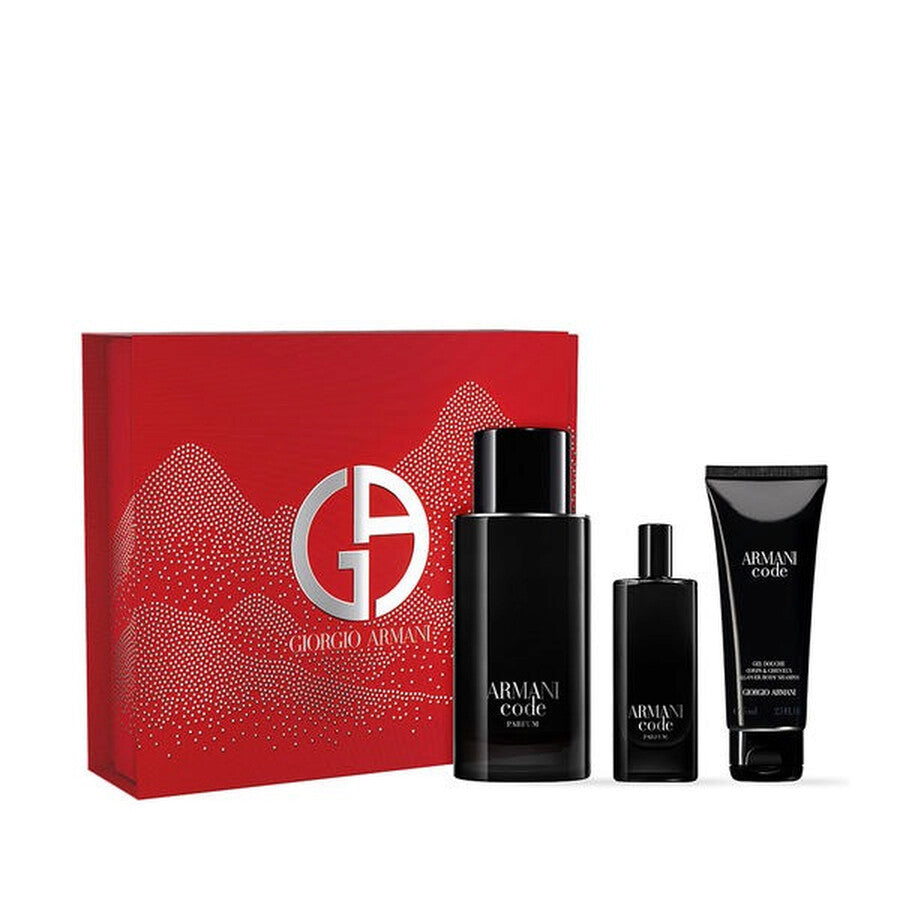 Giorgio Armani perfume set with a red box featuring the brand logo on a white background.